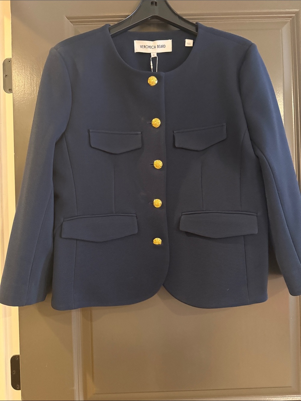Veronica Beard Kensington Knit Jacket Marine Collarless Blazer with Gold Buttons - Picture 4 of 8